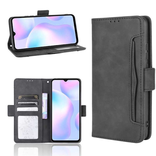 Redmi 9A pung etui PU læder 6-LOMMES Winston V3 Black