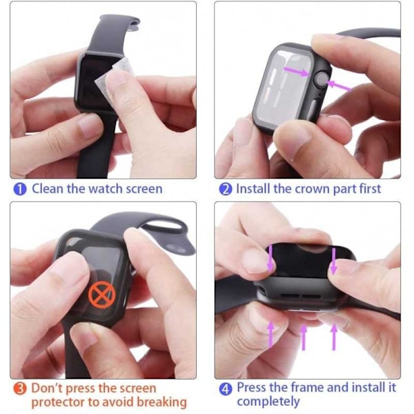 2in1 stødabsorberende skal 9H hærdet glas Apple Watch 40mm - Sort