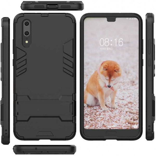 Huawei P20 iskunkestävä suojus Kickstand ThinArmorilla Svart