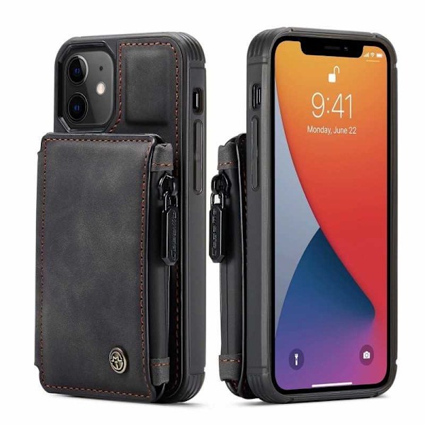 iPhone 13 Mini Case -korttipidike ja vetoketju 4-POCKET CaseMe Flippr Black