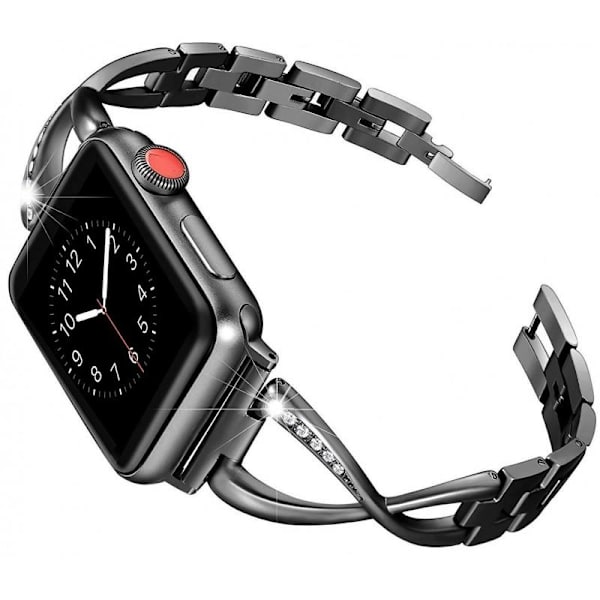 Apple Watch 38/40/41 mm Premium armbånd i rustfrit stål med Strass Svart