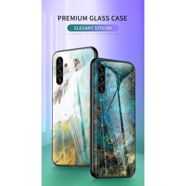 Samsung A13 5G / A04s Marmorskal 9H Härdat Glas Baksida Glassbac MultiColor Svart/Vit