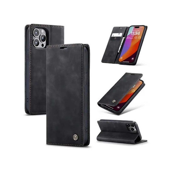 iPhone 15 Pro Max Elegant Flipfodral CaseMe 3-FACK Svart