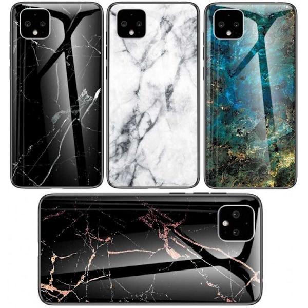 Google Pixel 4 Marble Shell 9H hærdet glas bagside glas bagside V2 Black Svart/Guld