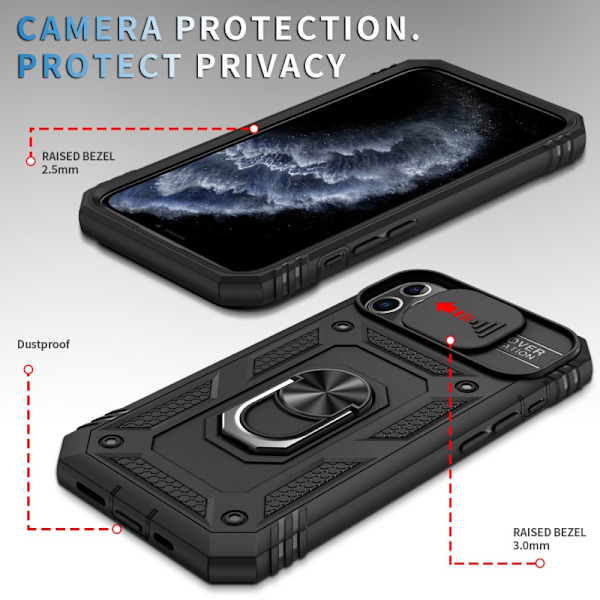 iPhone 12 Pro Max Hybridskal med Ringhållare & Kameraskydd - Svart
