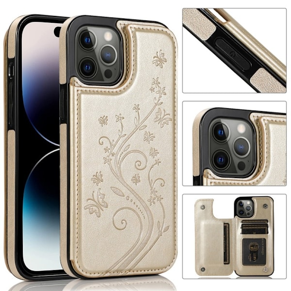 iPhone 14 Pro Stöttåligt Skal Korthållare 3-FACK Flippr V2 - Guld