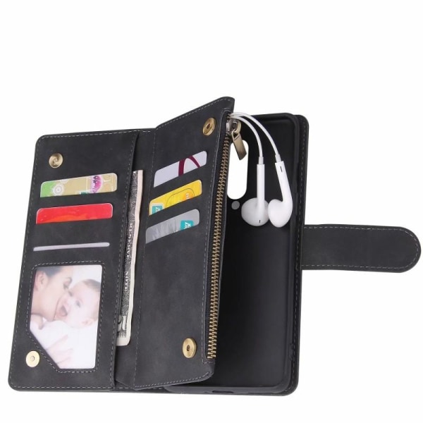 OnePlus 8 multifunksjonell lommebokveske glidelås 8-lomme Black