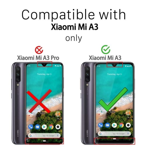 2-PACK Xiaomi Mi A3 Hærdet glas 0,26 mm 2,5D 9H Transparent