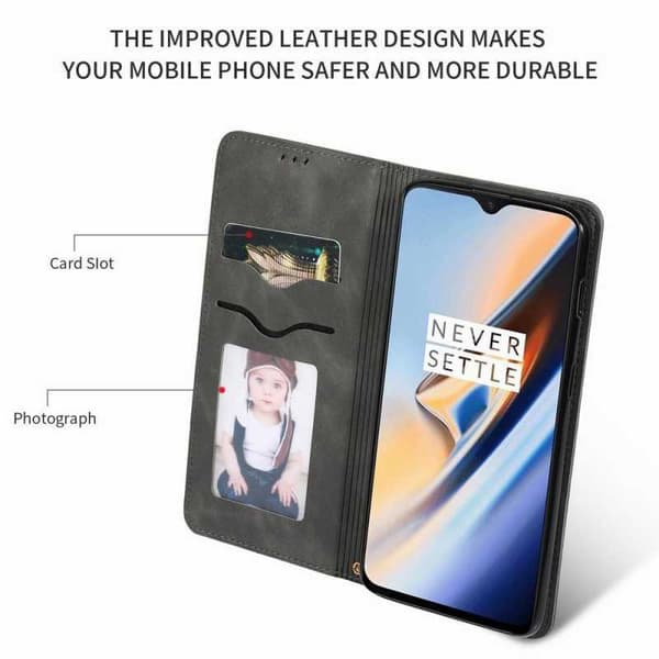 OnePlus 6T Flip Case Card Lokero Mokka Black