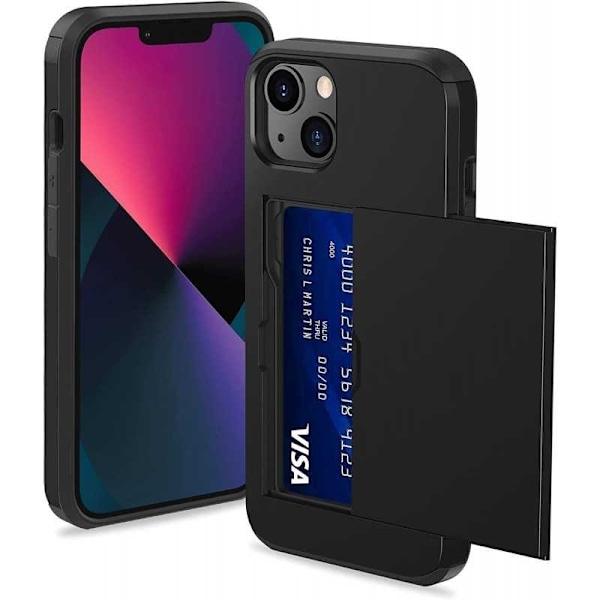 iPhone 13 iskunkestävä kotelo korttipaikalla Black