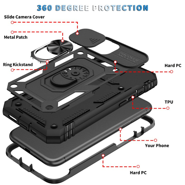 iPhone 11 Pro Max Hybridskal med Ringhållare & Kameraskydd - Svart