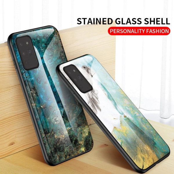 Samsung Note 20 Marble Shell 9H Tempered Glass Back Glassback V2 Black Svart/Vit