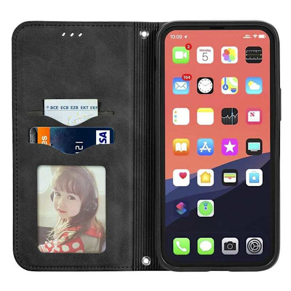 iPhone 13 Mini Flip Case Korttilokero Suede Black