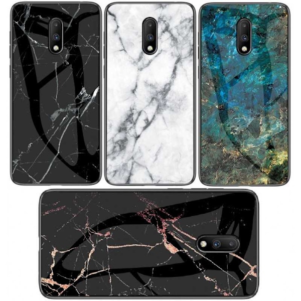 OnePlus 7 Marble Shell 9H hærdet glas bagside glas bagside V2 Black Svart/Guld