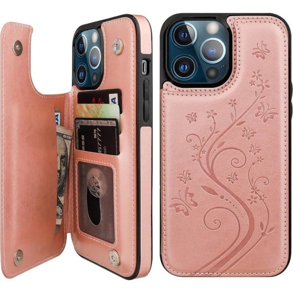iPhone 13 Pro iskunkestävä kotelo, 3-taskuinen Flippr V2 Pink gold