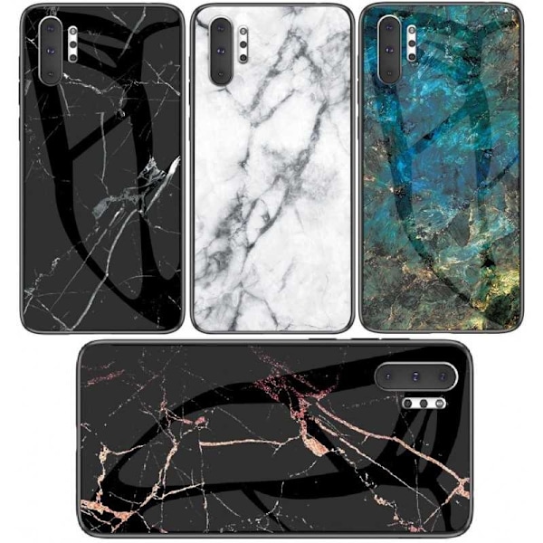 Samsung Note 10 Plus Marble Shell 9H hærdet glas bagside glas bagside V2 Black Svart/Guld