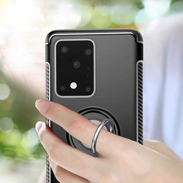 Samsung S20 Ultra Practical iskunkestävä kotelo sormustelineellä V2 Black