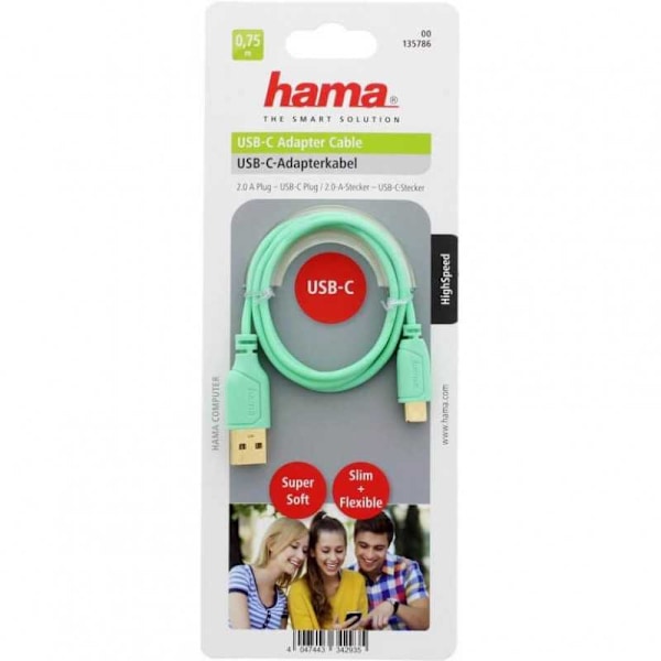 0,75 m latauskaapeli USB-C HAMA Flexislim Green Green