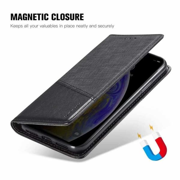 Tyylikäs iPhone 12 Pro Max -kuori PU-nahkaa ja RFID-esto Black