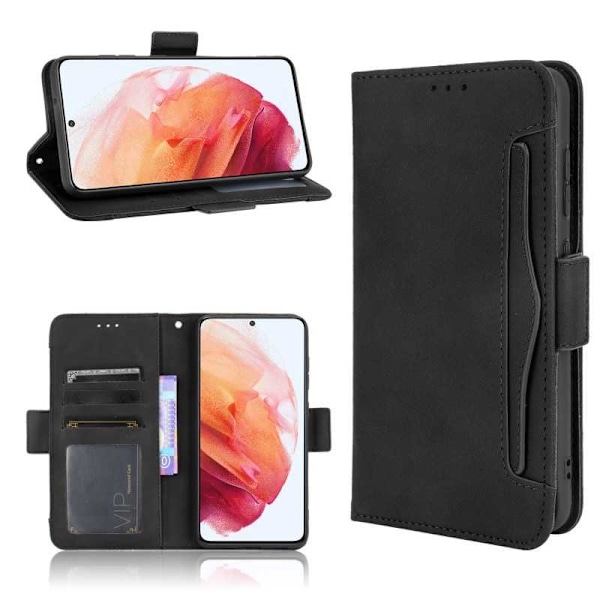 Samsung S22 Plus -lompakkokotelo PU-nahkainen 6-TASKUT Winston V3 Black