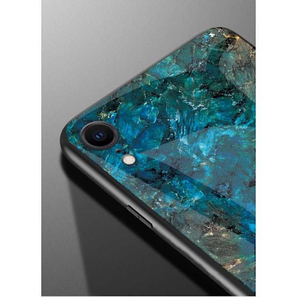 iPhone XR Marmorskal 9H Härdat Glas Baksida Glassback V2 Black Svart/Vit