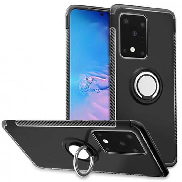 Samsung S20 Ultra Practical iskunkestävä kotelo sormustelineellä V2 Black