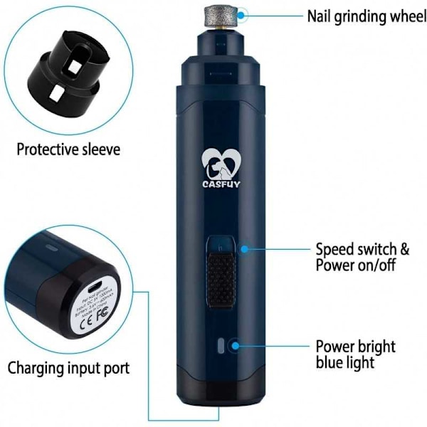 Genopladelig elektrisk negleklipper til hunde/katte Dark blue