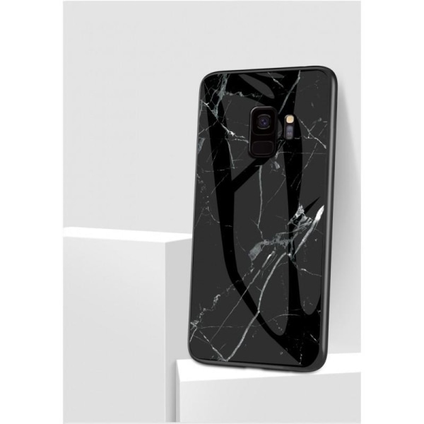 Samsung S9 Plus Marble Shell 9H Tempered Glass Back Glassback V2 Black Svart/Vit