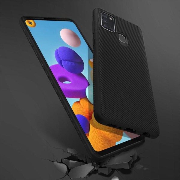 Samsung A21s stilfuldt stødsikkert cover FullCarbon V3 Black