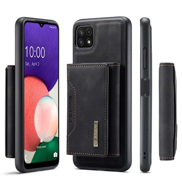 8-FACK Samsung A22 5G Stöttåligt Skal med Magnetisk Korthållare DG.MING Detach Black