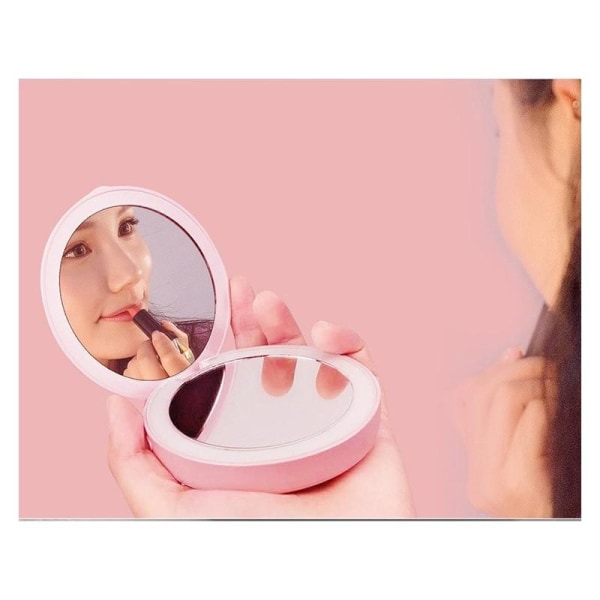 Kompakt makeup-spejl med LED-belysning og powerbank Rosa