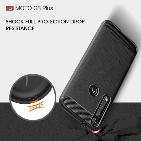 Motorola Moto G8 Plus Iskunkestävä SlimCarbon-kuori Black