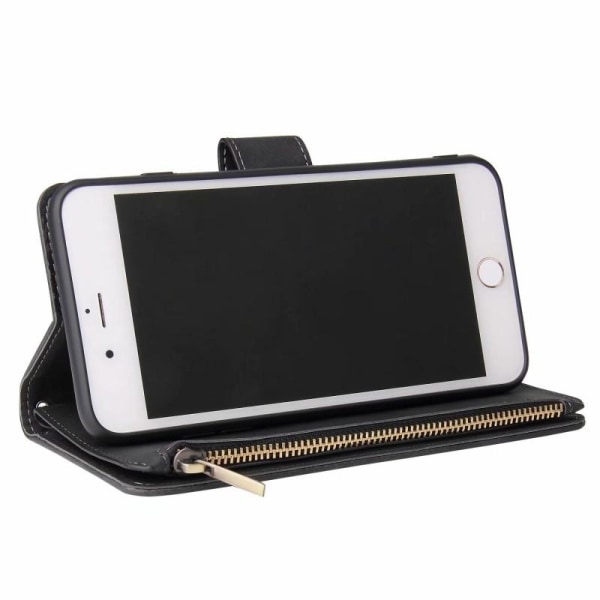 iPhone 7 Plus / 8 Plus Multifunktionellt Plånboksfodral Zipper 8 Svart