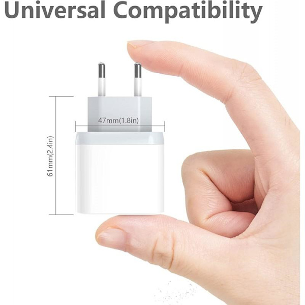 Komplet 20W USB-C højhastighedsoplader med USB-C-kabel White