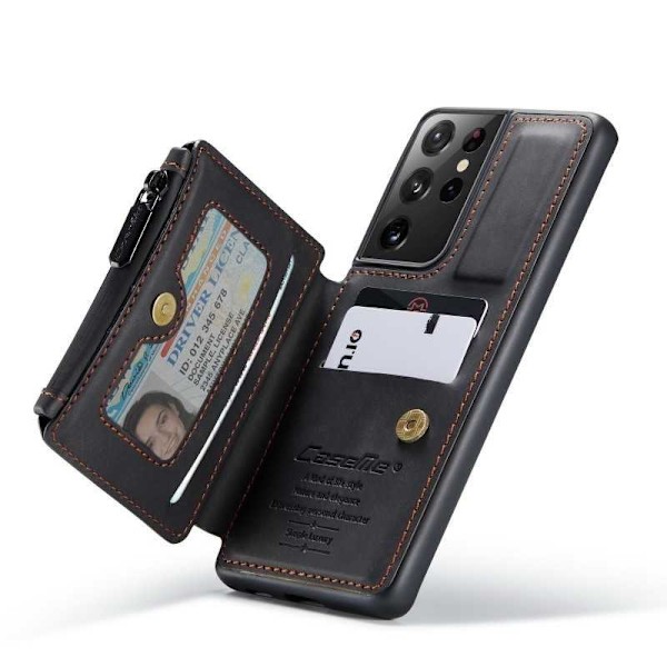 Samsung S22 Ultra Cover Kortholder & Lynlås 4-KOMPARTMENT CaseMe Flippr Black