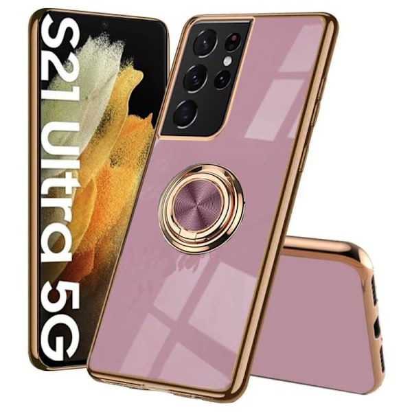 Samsung S21 Ultra elegantti ja iskunkestävä kotelo Flawless sormustelineellä Rosa