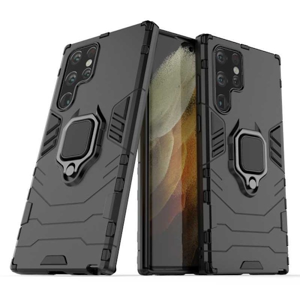 Samsung S22 Ultra Iskunkestävä Suojakuori ThinArmor Sormustelineellä Black