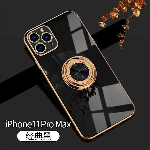 Tyylikäs ja iskunkestävä iPhone 11 Pro Max -kuori, jossa on Flawless sormusteline Svart