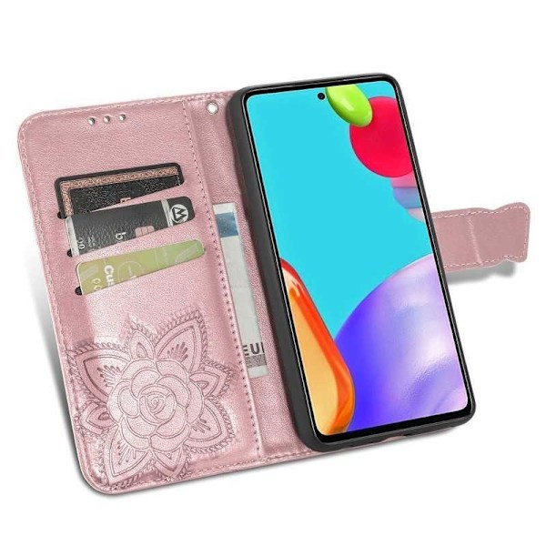 Samsung A23 5G Pung-etui PU-læder 4-LOMMES Motiv Sommerfugl Black