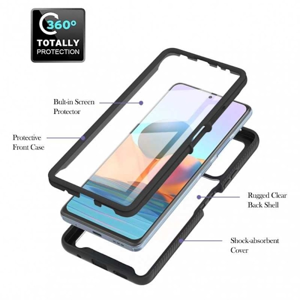 Redmi Note 10 Pro 4G Heltäckande Premium 3D Skal ThreeSixty Svart