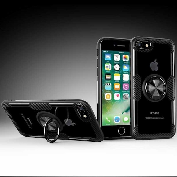 iPhone 8 Plus Praktisk Stöttåligt Skal med Ringhållare V4 Svart
