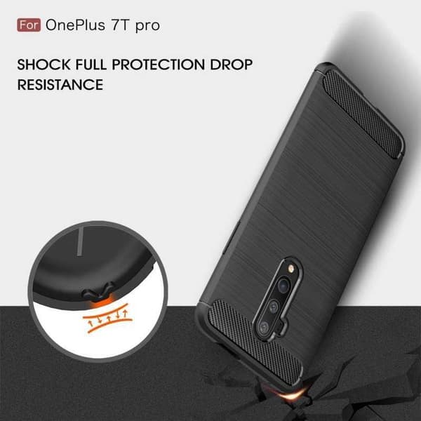 OnePlus 7T Pro Iskunkestävä SlimCarbon-kuori Black