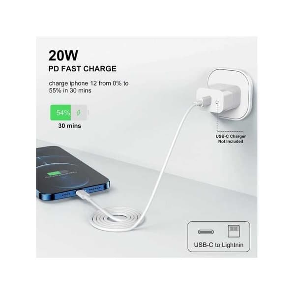 Komplett 20W USB-C Höghastgihetsladdare med 2m Lightning Kabel Vit