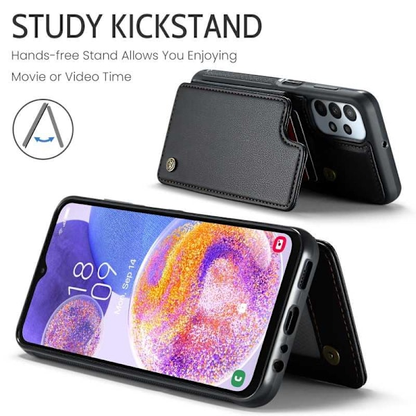 CaseMe Shockproof Cover Kortholder Stander 4-rums Samsung A23 4G / 5G Sort
