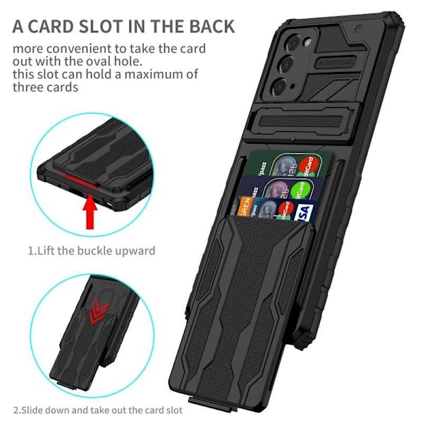 Samsung Note 20 Stöttåligt Skal Kickstand & Kortfack ThinArmor V3 Svart