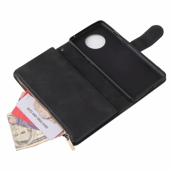 OnePlus 7T monitoiminen lompakkokotelo, vetoketjullinen 8 tasku Black