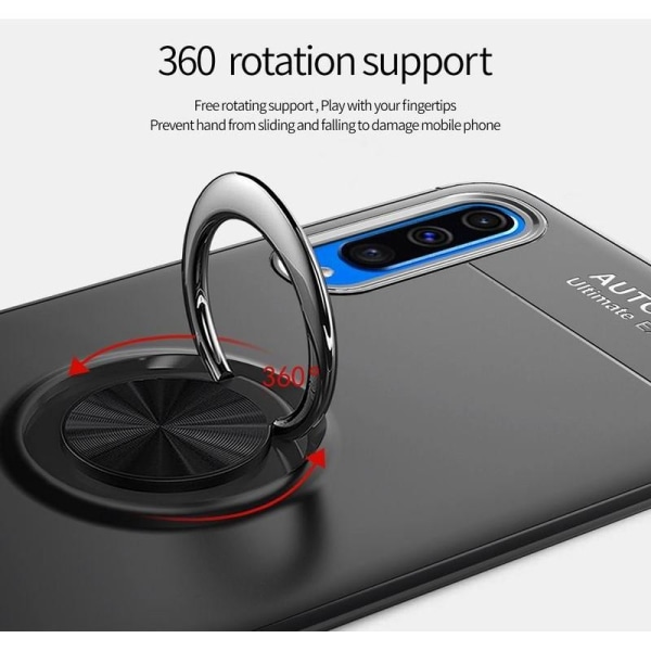 Käytännöllinen iskunkestävä Samsung A50 suojus rengaspidikkeellä Black