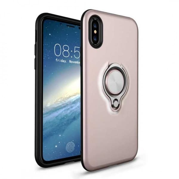 iPhone XS Iskunkestävä mattamusta suojus sormustelineellä Black