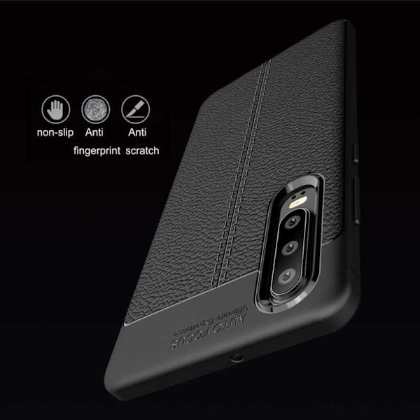 Huawei P30 Stöttåligt & Stötdämpande Skal LeatherBack Svart