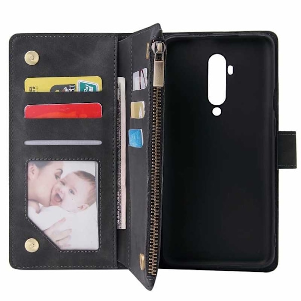 OnePlus 7T Pro multifunktionelt pung etui Lynlås 8-rum Black